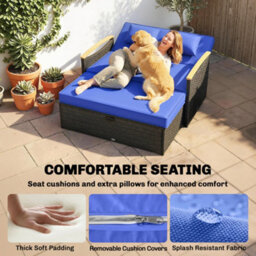 Outsunny Double Garden Rattan Daybed With Storage Ottoman, Brown - thumbnail 6