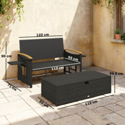 Outsunny Double Garden Rattan Daybed With Storage Ottoman, Brown - thumbnail 3