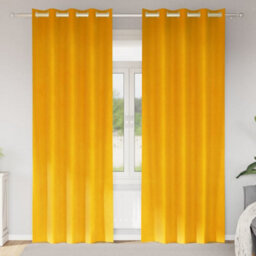 Berkfield Blackout Curtains With Eyelets 2 Pcs Mustard Yellow Velvet