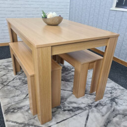 Dining Table With 2 Bench, Dining Table Room Set 4, Wooden Oak Effect Table, 2 Oak Benches Furniture Kosy Koala - thumbnail 5