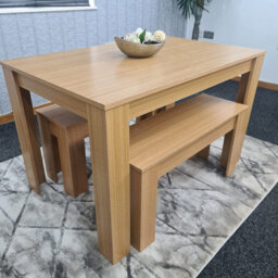 Dining Table With 2 Bench, Dining Table Room Set 4, Wooden Oak Effect Table, 2 Oak Benches Furniture Kosy Koala - thumbnail 6