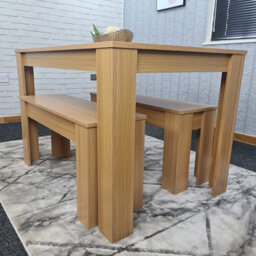 Dining Table With 2 Bench, Dining Table Room Set 4, Wooden Oak Effect Table, 2 Oak Benches Furniture Kosy Koala - thumbnail 3