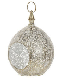Beliani 33Cm Gold Metal Lantern With Glass Tealight Holder, Boho Openwork Design - thumbnail 3
