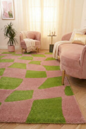 The Rugs Joli Green And Pink Chequered Rug Soft Dense Pile Easy To Clean And Pet Friendly For Living Rooms And Bedrooms - thumbnail 4