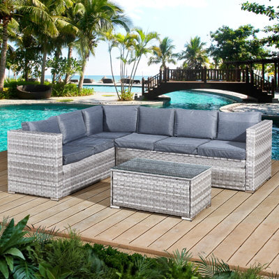 OSeasons Acorn Rattan 6 Seat Corner Sofa Set In Dove Grey - image 1