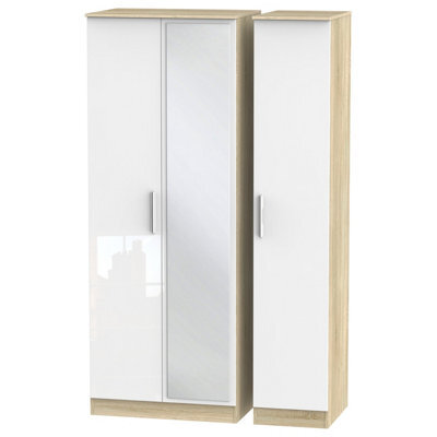 Trent Triple Mirror Wardrobe In White & Bardolino Oak (Ready Assembled) - image 1