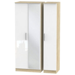 Trent Triple Mirror Wardrobe In White & Bardolino Oak (Ready Assembled) - thumbnail 1
