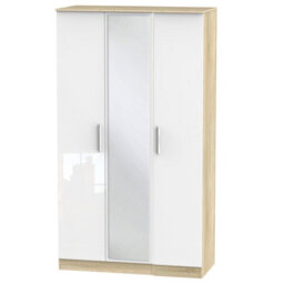 Trent Triple Mirror Wardrobe In White & Bardolino Oak (Ready Assembled) - thumbnail 2