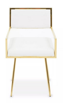Orsina Ivory Leather Effect Dining Chair, Cut-Out Back Gold Finish Accent Chair, Velvet Upholstery Dining Chair - image 1