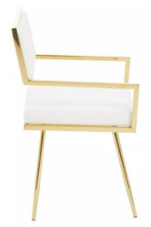 Orsina Ivory Leather Effect Dining Chair, Cut-Out Back Gold Finish Accent Chair, Velvet Upholstery Dining Chair - thumbnail 3