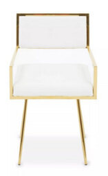 Orsina Ivory Leather Effect Dining Chair, Cut-Out Back Gold Finish Accent Chair, Velvet Upholstery Dining Chair