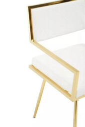 Orsina Ivory Leather Effect Dining Chair, Cut-Out Back Gold Finish Accent Chair, Velvet Upholstery Dining Chair - thumbnail 7