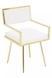 Orsina Ivory Leather Effect Dining Chair, Cut-Out Back Gold Finish Accent Chair, Velvet Upholstery Dining Chair - thumbnail 2