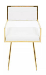 Orsina Ivory Leather Effect Dining Chair, Cut-Out Back Gold Finish Accent Chair, Velvet Upholstery Dining Chair - thumbnail 9