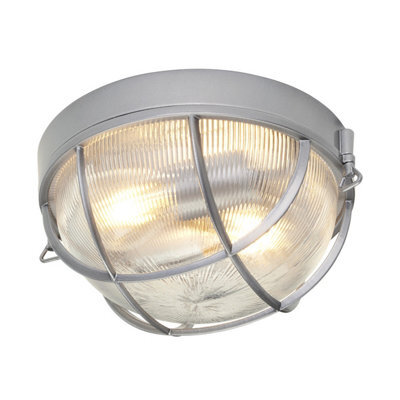 Luminosa Lighting Elstead Marina 2 Light Bathroom Flush Mount Ceiling Light Silver Ip44, E27 - image 1