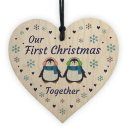 Red Ocean Our First 1St Christmas Together Wooden Bauble Heart Christmas Tree Gift For Couple