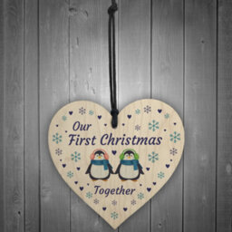 Red Ocean Our First 1St Christmas Together Wooden Bauble Heart Christmas Tree Gift For Couple - thumbnail 2