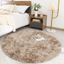 Ameha Round Rugs Living Room 120X120 Cm Fluffy Shaggy Tye Dye Beige Area Rugs For Bedroom Modern Super Soft Floor Carpets Bedside Rug - thumbnail 3