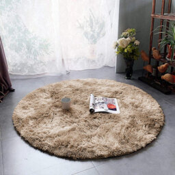Ameha Round Rugs Living Room 120X120 Cm Fluffy Shaggy Tye Dye Beige Area Rugs For Bedroom Modern Super Soft Floor Carpets Bedside Rug - thumbnail 4