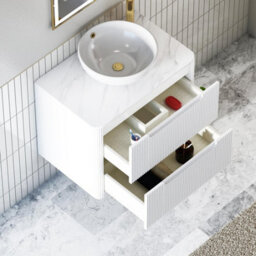 Royal Bathrooms Avenza 600mm Matt White Wall Hung Bathroom Countertop Vanity Unit 2 Drawer With Breeze Basin - thumbnail 5
