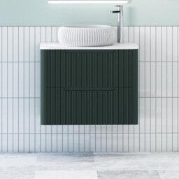 Royal Bathrooms Avenza 800mm Deep Moss Green Wall Hung Bathroom Countertop Vanity Unit 2 Drawer With Milan Basin - thumbnail 1