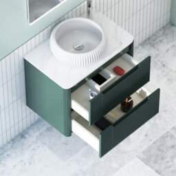 Royal Bathrooms Avenza 800mm Deep Moss Green Wall Hung Bathroom Countertop Vanity Unit 2 Drawer With Milan Basin - thumbnail 5