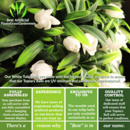 Pair Of Best Artificial 38Cm White Lush Tulip Hanging Basket Flower Topiary Ball - Weather & Fade Resistant - thumbnail 8