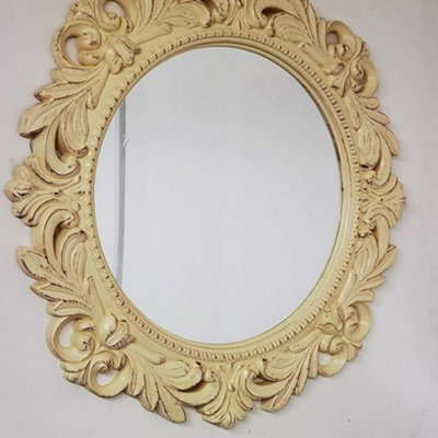 Deenz 51Cm Brushed Gold Rustic Effect Round Wall Mirror Antique Style Home Decor Mirror (Cream Brushed Gold Rustic)