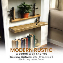 MKGT Set Of 2 Rustic Wooden Floating Shelves With Hidden Brackets (Rustic Pine, 80Cm (0.8M) - thumbnail 5