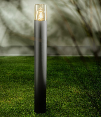 CGC Lighting Cgc Dark Grey Anthracite Outdoor 0.8M Post Bollard Light Smoked Diffuser Modern Garden Patio Outside Driveway Path Terrace E27 - image 1