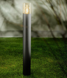 CGC Lighting Cgc Dark Grey Anthracite Outdoor 0.8M Post Bollard Light Smoked Diffuser Modern Garden Patio Outside Driveway Path Terrace E27 - thumbnail 1