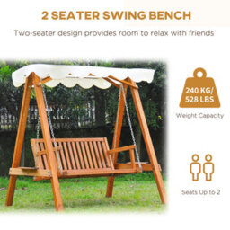 Outsunny 2 Seater Garden Swing Seat With Canopy, Cream White - thumbnail 6