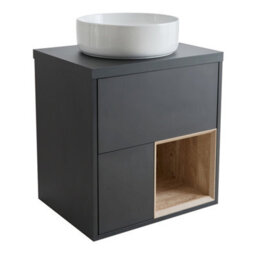Homestylestore Black Grey 600mm Wall Hung Bathroom Vanity Unit With Round Countertop Basin - thumbnail 1