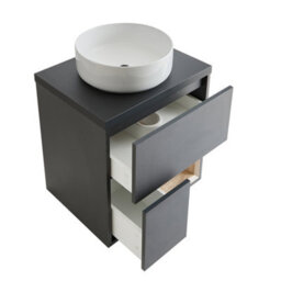 Homestylestore Black Grey 600mm Wall Hung Bathroom Vanity Unit With Round Countertop Basin - thumbnail 2