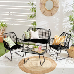Neo Garden Furniture Patio Wicker Bamboo Style Chair Table Outdoor Rattan Sofa Set 4 Piece - thumbnail 1