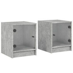Berkfield Bedside Cabinets With Glass Doors 2 Pcs Concrete Grey 35X37X42 Cm - thumbnail 2