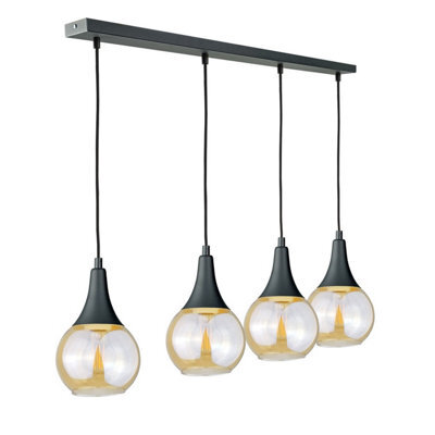 Luminosa Lighting Luminosa Lacrima Bar Pendant Ceiling Light Black Amber Glass Shade 4X E27 - image 1