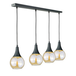 Luminosa Lighting Luminosa Lacrima Bar Pendant Ceiling Light Black Amber Glass Shade 4X E27 - thumbnail 1