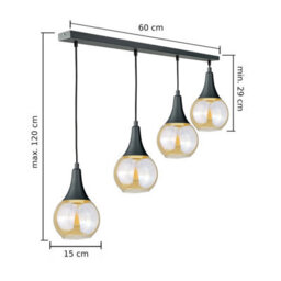 Luminosa Lighting Luminosa Lacrima Bar Pendant Ceiling Light Black Amber Glass Shade 4X E27 - thumbnail 2