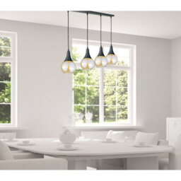 Luminosa Lighting Luminosa Lacrima Bar Pendant Ceiling Light Black Amber Glass Shade 4X E27 - thumbnail 3