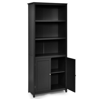 Costway Wooden Tall Bookcase 3-Tier Shelving Storage Cabinet 2 Doors Display Organizer - image 1