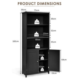 Costway Wooden Tall Bookcase 3-Tier Shelving Storage Cabinet 2 Doors Display Organizer - thumbnail 2