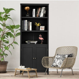 Costway Wooden Tall Bookcase 3-Tier Shelving Storage Cabinet 2 Doors Display Organizer - thumbnail 3