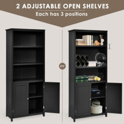 Costway Wooden Tall Bookcase 3-Tier Shelving Storage Cabinet 2 Doors Display Organizer - thumbnail 6