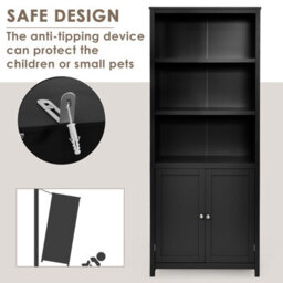 Costway Wooden Tall Bookcase 3-Tier Shelving Storage Cabinet 2 Doors Display Organizer - thumbnail 7