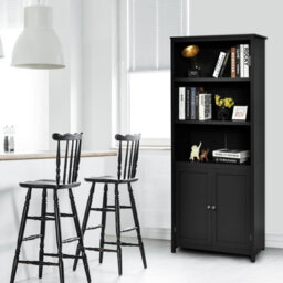 Costway Wooden Tall Bookcase 3-Tier Shelving Storage Cabinet 2 Doors Display Organizer - thumbnail 4