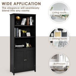 Costway Wooden Tall Bookcase 3-Tier Shelving Storage Cabinet 2 Doors Display Organizer - thumbnail 8