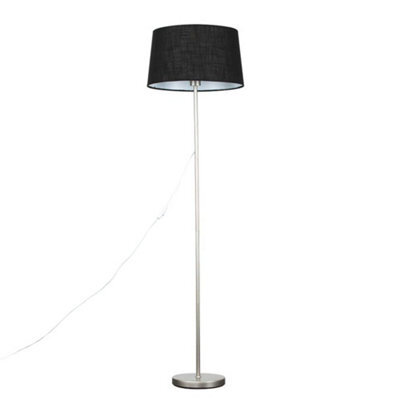 Valuelights Charles Brushed Chrome Floor Lamp With Black Linen Shade And Bulb - image 1