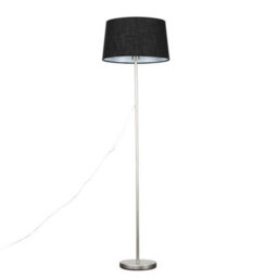Valuelights Charles Brushed Chrome Floor Lamp With Black Linen Shade And Bulb - thumbnail 1