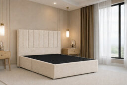 "Nexus Kyoto Cream Teddy Divan Bed Base No Drawers With 54"" Floor Standing Headboard 4'6 Double" - thumbnail 1